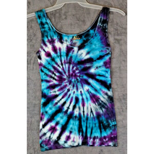Mossy Oak Tank Top Small Spiral Tie‑Dye Blue Purple Artisan Hand Dyed Cotton